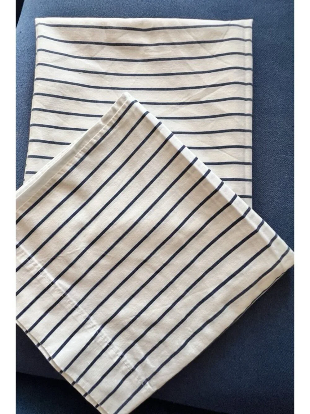 Pillowcase KING PAIR Blue White Stripe NO-IRON Cotton-Poly SPRINGS USA Made VTG